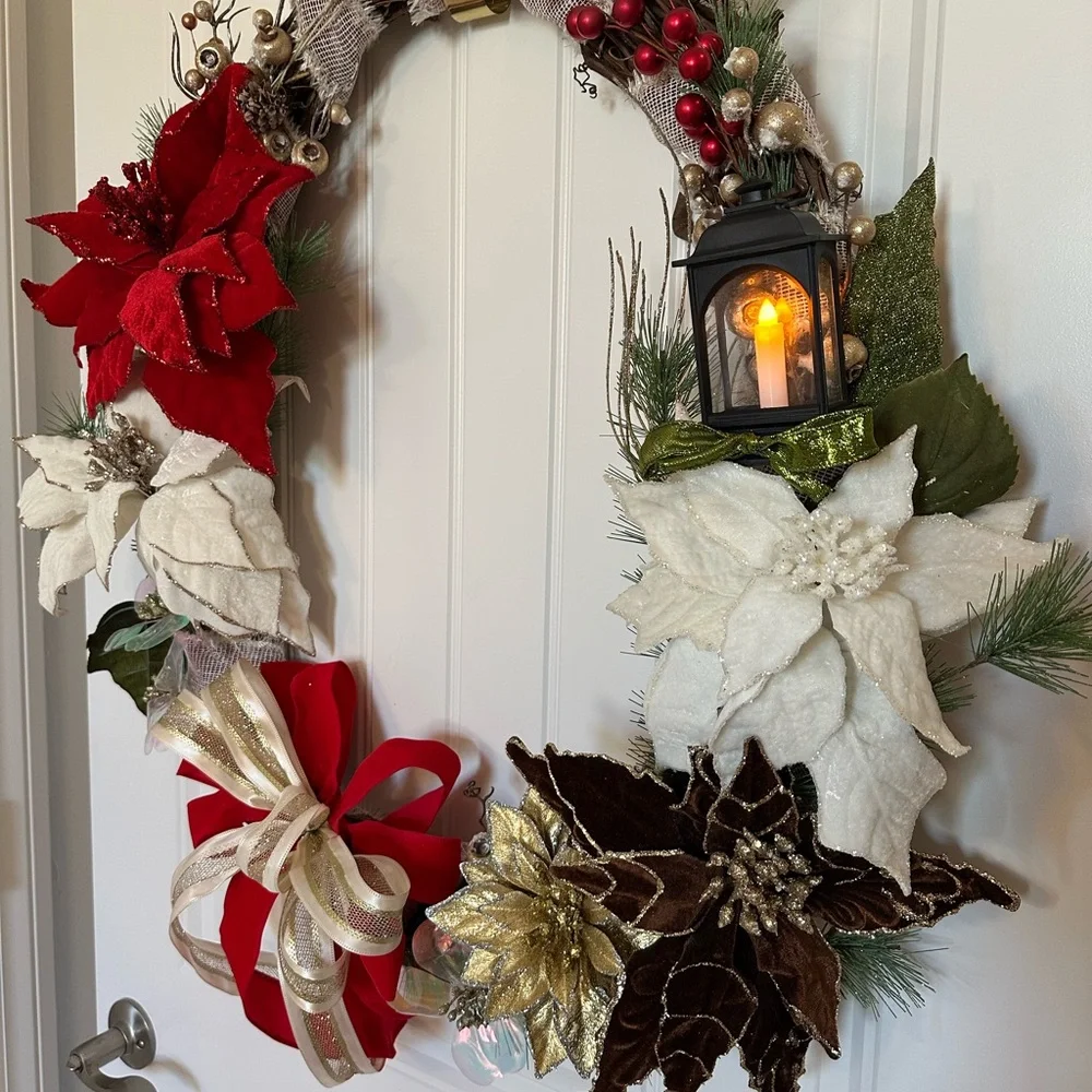 Elegant Wreath with Red and White Poinsettias